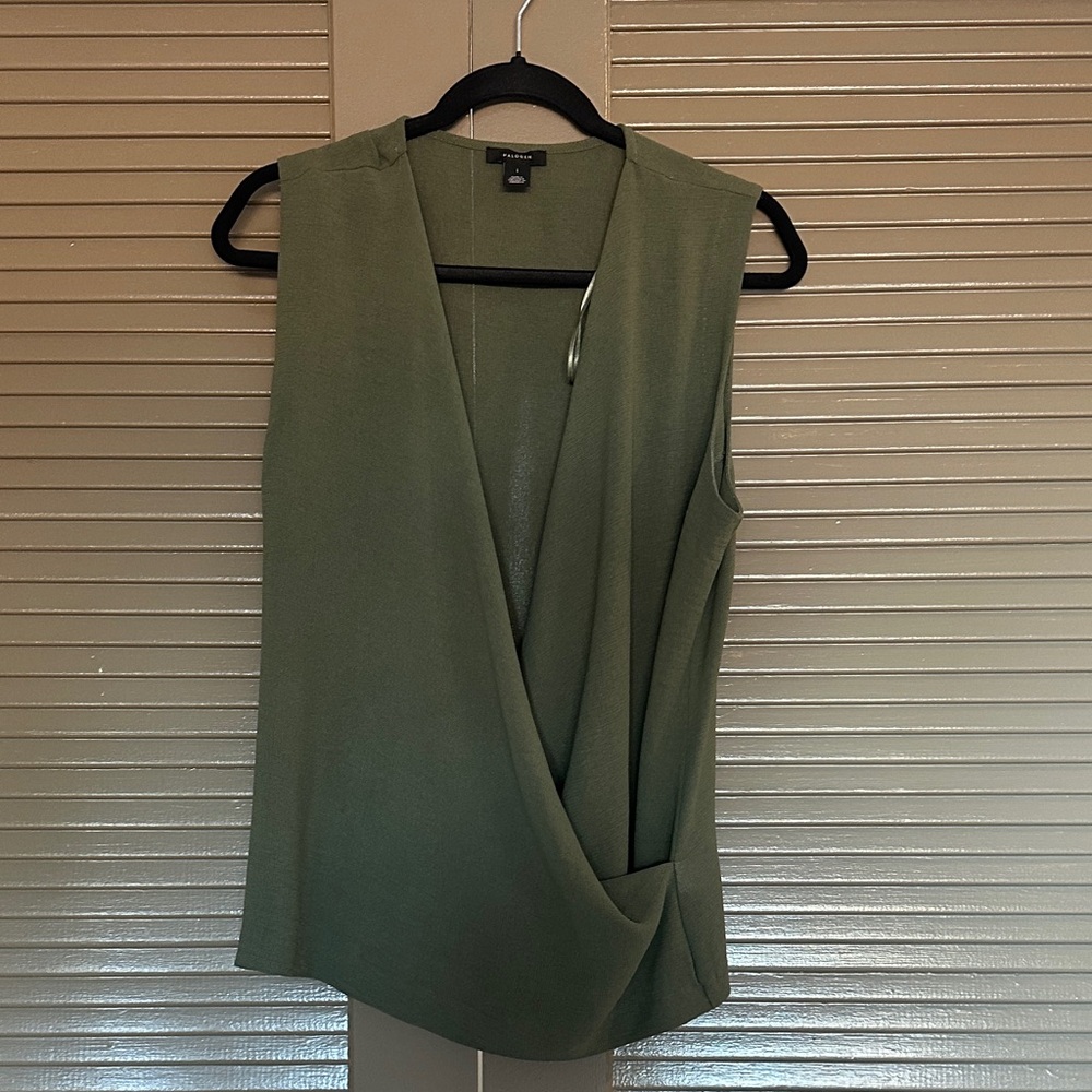 Halogen Sage Green Sleeveless Wrap Blouse